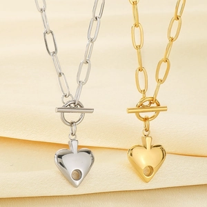 Silver and gold heart pendant necklaces with paperclip chains and OT toggle clasps
