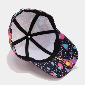 Vintage graffiti baseball cap with colorful geometric patterns and inner seam detail