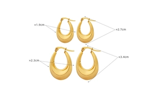 Detailed size comparison of gold-plated U-shaped earrings in 2.7cm and 3.4cm lengths