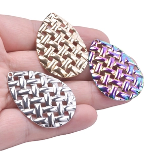 Water-drop shaped woven metal charms in gold, silver, and rainbow finishes for DIY necklaces