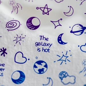 Blue and purple space galaxy nail stickers with Saturn and moon patterns on a matte base