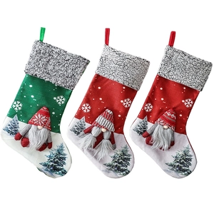 Set of three Christmas stockings with 3D gnomes and snowflakes on a white background