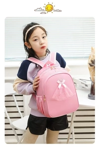Pink ballet backpack for girls featuring tutu skirt detail and elegant gold pendant