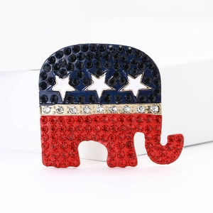 Elephant Brooch Alloy Rhinestone Crystal Patriotic Flag Pattern Fashion Jewelry For Women Clothing Decoration Accessory