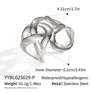 Macro detail of waterproof hypoallergenic stainless steel braided cuff bracelet