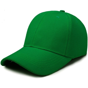 Side view of plain green baseball cap showing diagonal twill cotton fabric texture