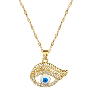 Luxurious gold titanium necklace with evil eye pendant and sparkling crystals