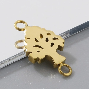 Golden tree-shaped jewelry connector with three loops for DIY bracelet and necklace craft