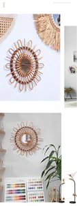 Detail of sunflower rattan mirror with solid wood frame for Nordic wall decoration