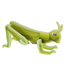 Detail view of a 3D green grasshopper puzzle made of durable foam board for children