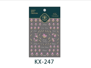 Detailansicht der 5D Rosa Tulpen Nagelaufkleber mit KX-247 Blumenmuster und Text