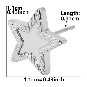 Detailed dimension guide showing 1.1cm star shaped stainless steel stud earrings