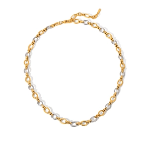 Minimalist gold and silver two-tone stainless steel chain necklace on white background