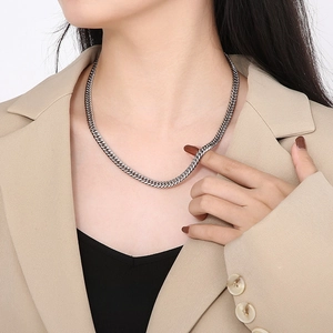 Silver Cuban link chain necklace for men and women in street style stainless steel