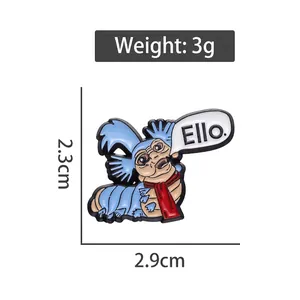 Labyrinth blue worm enamel pin with red scarf 2.3cm x 2.9cm cute cartoon movie brooch
