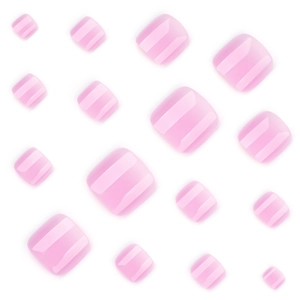 French minimalist light pink gradient press-on toenails with glossy striped texture
