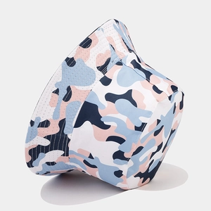 Fashionable camouflage bucket hat with pastel color blocks and reinforced stitching details