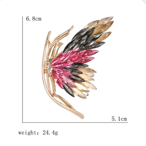 Luxurious crystal butterfly brooch with colorful rhinestones in gold-plated frame