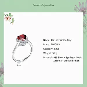 Elegant S925 sterling silver ring with a red heart-shaped gemstone and cubic zirconia