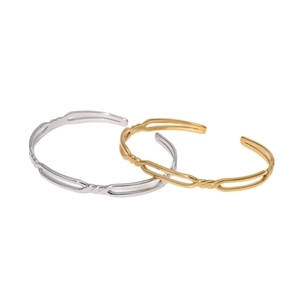 Bracelets ouverts minimalistes en acier titane doré et argenté torsadé pour femme