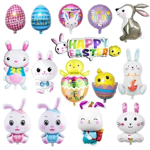 Easter foil balloons set featuring cartoon bunny, chick and eggs for party decoration