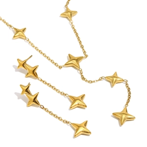 Minimalist 18K gold plated stainless steel jewelry set with star pendant and earrings