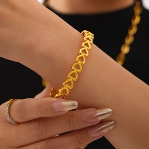 18K gold PVD plated stainless steel hollow heart chain bracelet and jewelry set