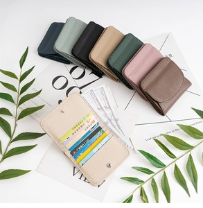 Detailed view of the multi-slot interior and leather card pockets in this short wallet