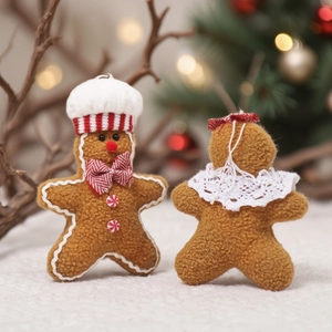 Charming gingerbread man plush ornaments with chef hat and bow for Christmas tree decor