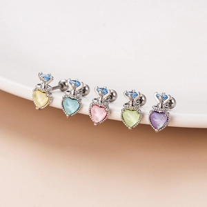 Elegant heart-shaped crystal earrings with silver crown detail in five assorted colors
