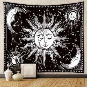 Celestial sun and moon tapestry for wall decor featuring mystic astrology art patterns