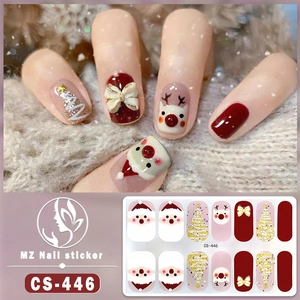 Detail of Christmas nail stickers CS-446 featuring Santa Claus and reindeer designs