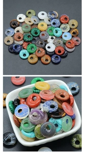 Close-up of assorted natural crystal stone donut beads for DIY jewelry making accessories