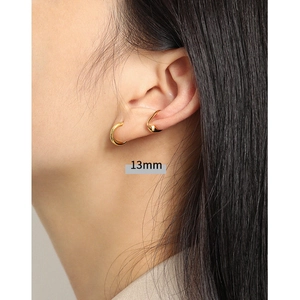 Minimalist S925 sterling silver geometric 13mm gold hoop earrings and ear cuff set