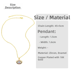 Detail of 18K gold plated Evil Eye necklace with dimensions 45cm chain and zircon stones