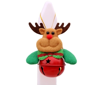 Christmas reindeer decoration with red bell body and sequins bowtie on white background