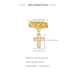 Detailed size and material chart for S925 silver dagger earring with zircon stones
