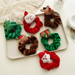 Christmas Hair Scrunchies Velvet Plush Elastic Ties Santa Reindeer Tree Holiday Party Festive Accessories Women Girls