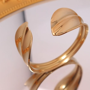 Stainless Steel Open Cuff Bracelet Multi Layer Wavy Leaf Design Adjustable Minimalist Elegant Jewelry Women