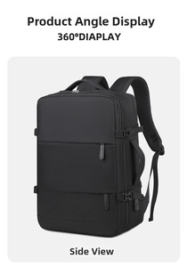 Large capacity business travel backpack, multi-compartment lightweight black laptop bag.