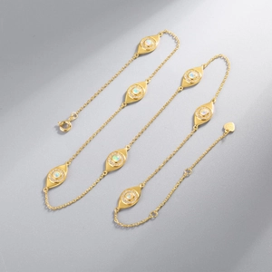S925 sterling silver gold evil eye necklace with opal stone and zircon setting