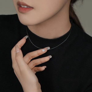 Minimalist S925 sterling silver mermaid tear moissanite necklace with clear fishing line