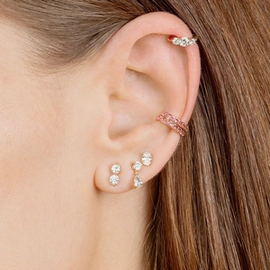 Ensemble de boucles d'oreilles dorées S925 avec zircons blancs et roses en goutte
