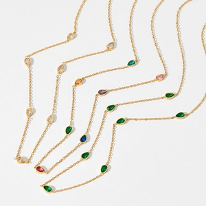 Gold multi-color teardrop zircon necklaces set with crystal stones in vibrant colors