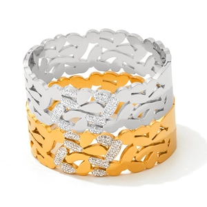 Irregular hollow cuff bracelets in gold and silver with sparkling rhinestones