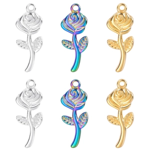 Minimalist Stainless Steel Rose Flower Pendant Necklace For Women Iridescent Gold Silver Plated Floral DIY Jewelry Accessory Gift