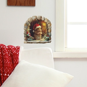 Detailed 3D wall sticker featuring a cute Christmas hamster in a stone arch window frame