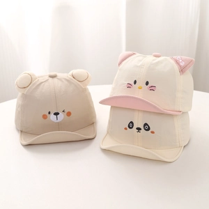 Quick-dry baby sun hats with cute embroidered animal ears for sun protection outdoors