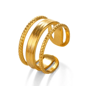 Minimalist 18K gold plated triple layered open ring with woven texture and mirror finish