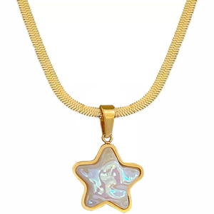 Titanium steel gold snake chain necklace with iridescent star shell pendant for women